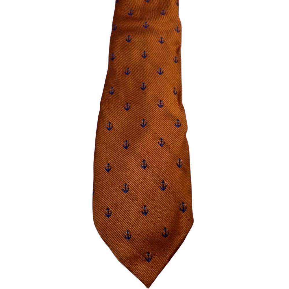 Vintage‎ Duck Head Men's Silk Tie Orange Blue Anchor Pattern